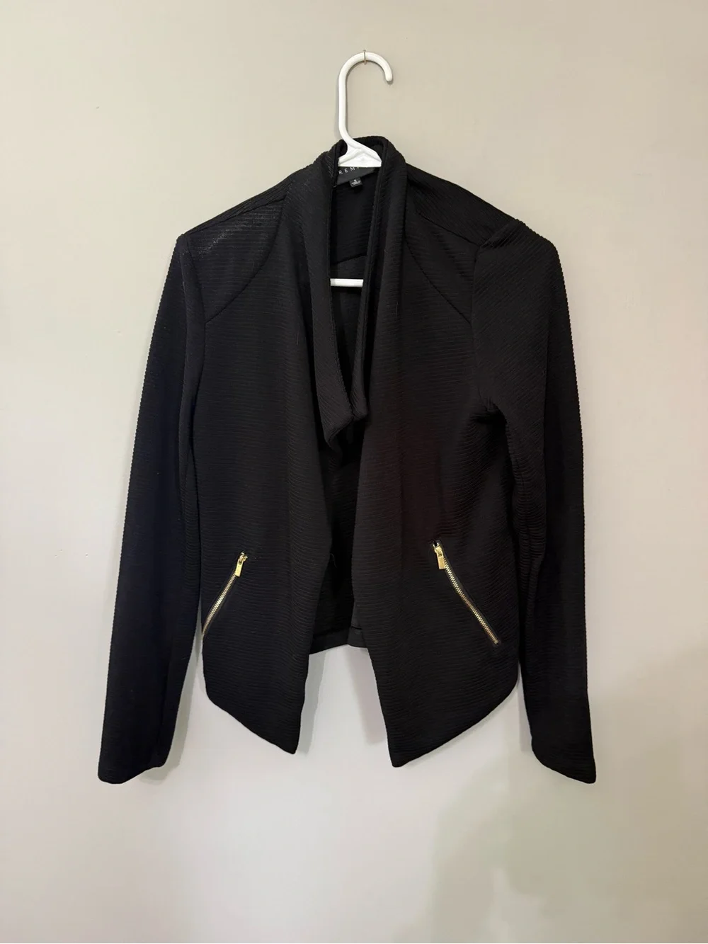Black Women's Open-Front Jacket with Gold Zippers
